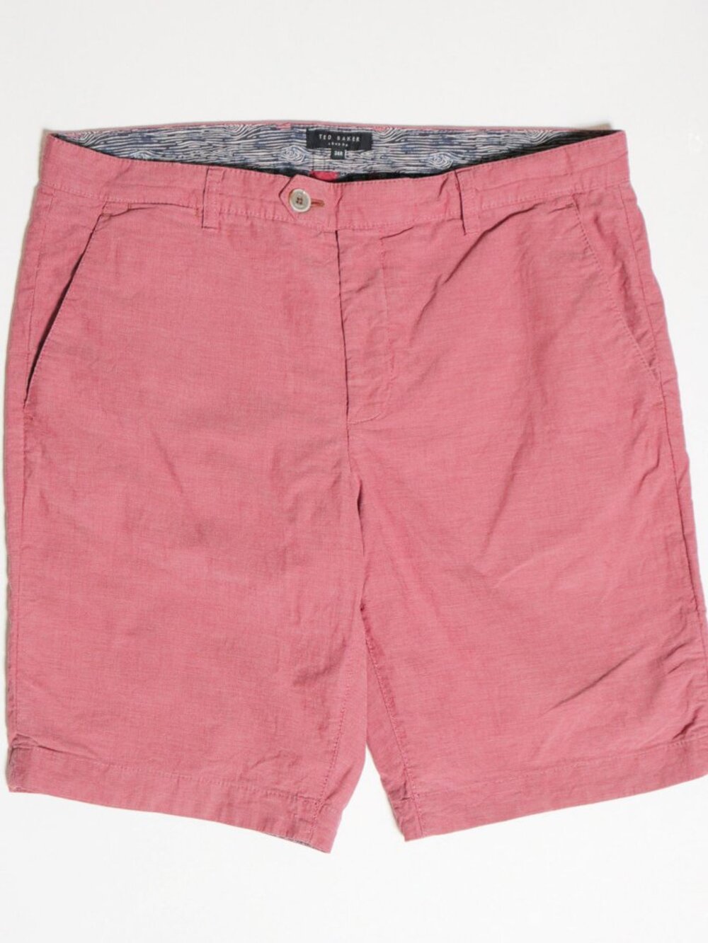 TED BAKER LONDON Men's 34R Light Red Flat Front Casual Chino Shorts 100% Cotton